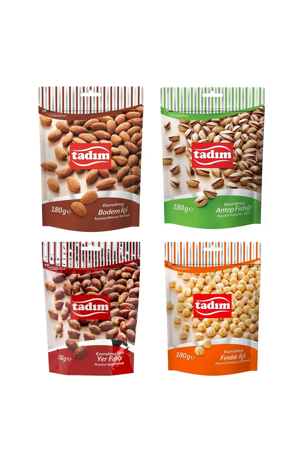 Badem-Antep Fıstığı-Yer Fıstığı-Fındık İçi 180 gr 4 lü Karma Paket