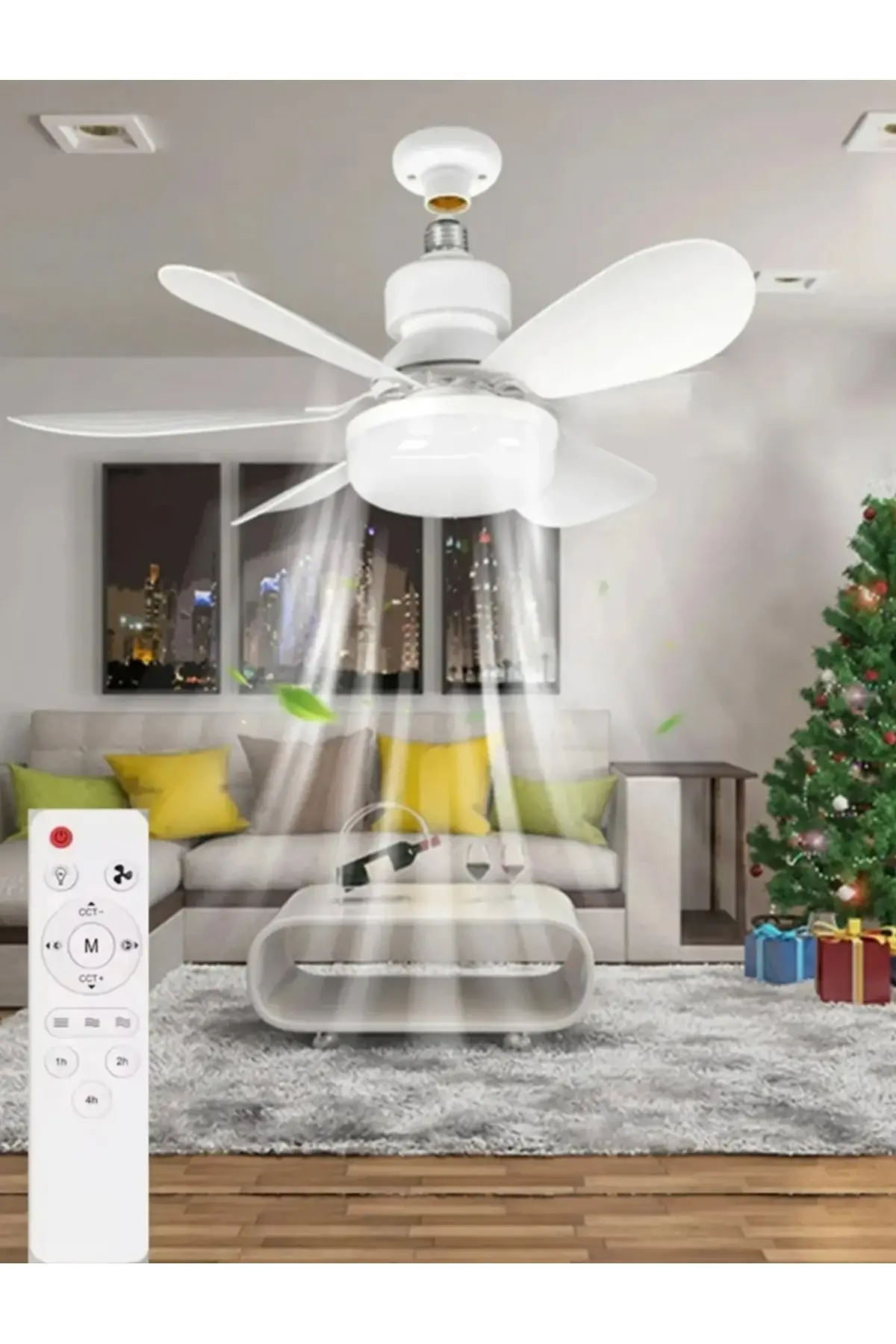 Fan Light 6 Kanat 52 Cm Çapında Tavan Vantilatörlü Led Ampul, Kumandalı