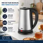ÇELİK KETTLE SU ISITICISI KABLOSUZ KULLANIM 1.8LT 360 DERECE DÖNEBİLME OTOMATİK KAPANMA SK-8026 (4745)-2