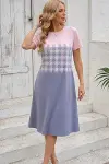 Kadın Kısa Kollu Bisiklet Yakalı Desenli Süprem Elbise-3