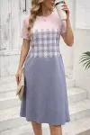 Kadın Kısa Kollu Bisiklet Yakalı Desenli Süprem Elbise-1