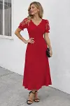 Kadın Kısa Kollu V Yakalı Uzun Janjan Elbise-3