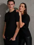 Unisex Kısa Kollu Bisiklet Yaka Basic Viskon Bluz-1