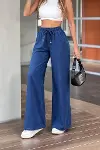 Kadın Yüksek Bel Lastikli Bağcıklı Kot Pantolon-4