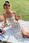 Kadın Ip Askılı Yakadan Bağcıklı Desenli Süprem Elbise-1