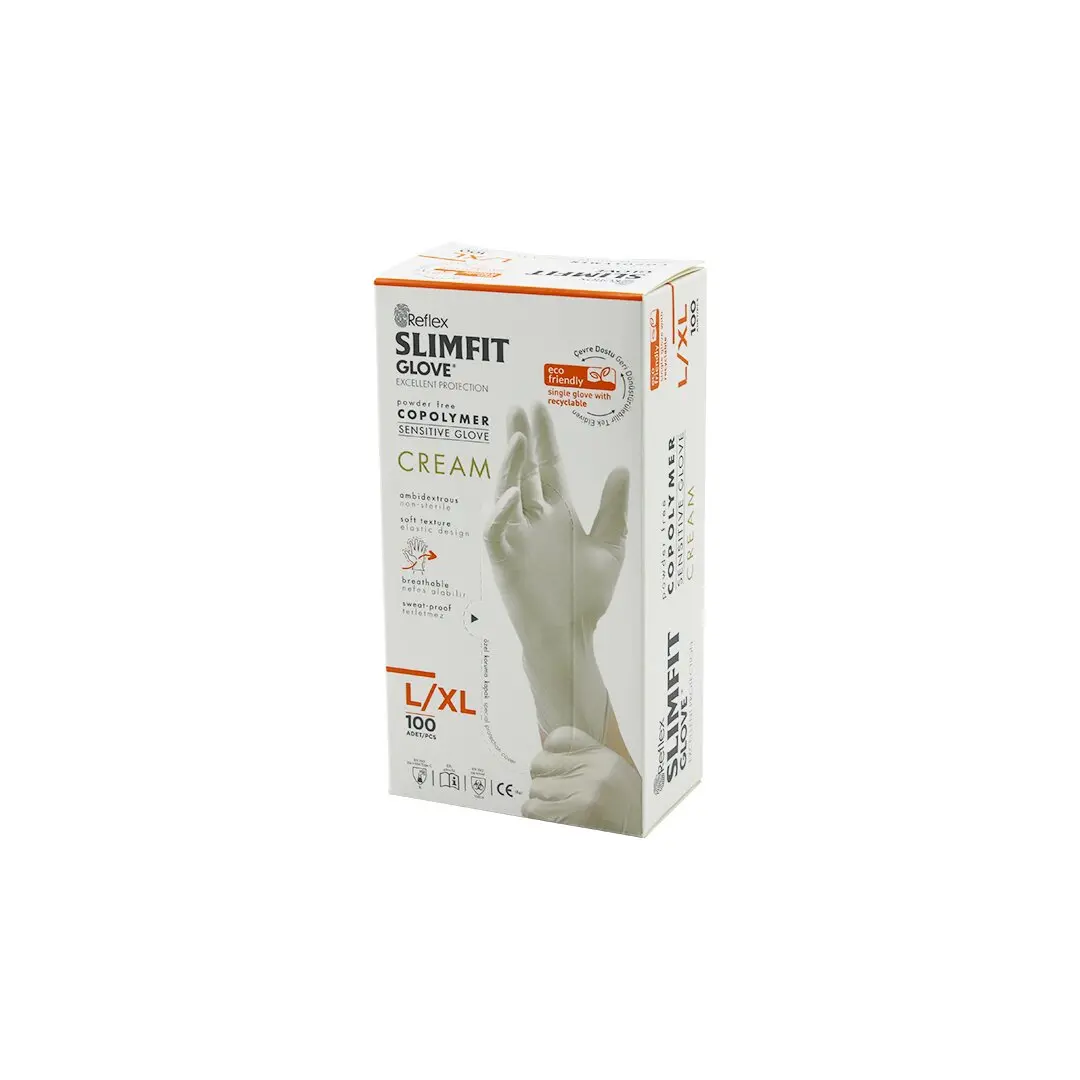 REFLEX SLİMFİT GLOVE KOD-028 L-XL KREM PUDRASIZ MUAYENE ELDİVEN 100LÜ (4745)