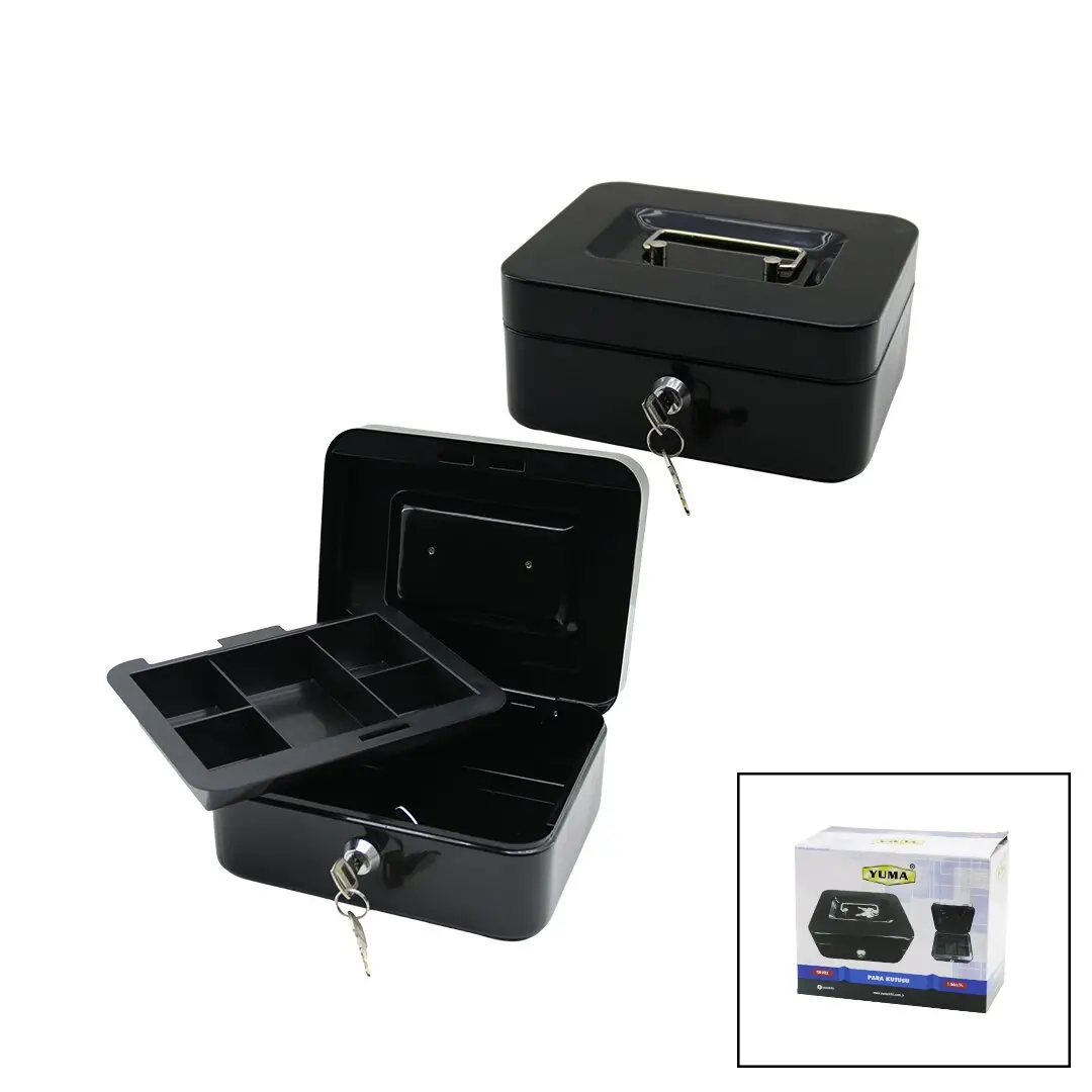 ANAHTARLI KÜÇÜK METAL PARA -DEĞERLİ EŞYA KUTUSU 2KAT=TEK+6 BÖLME TAŞIMA KULP - 15.2X11.8X8CM (4745)