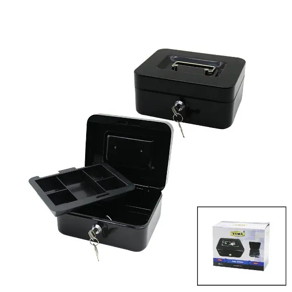 ANAHTARLI KÜÇÜK METAL PARA -DEĞERLİ EŞYA KUTUSU 2KAT=TEK+6 BÖLME TAŞIMA KULP - 15.2X11.8X8CM (4745)