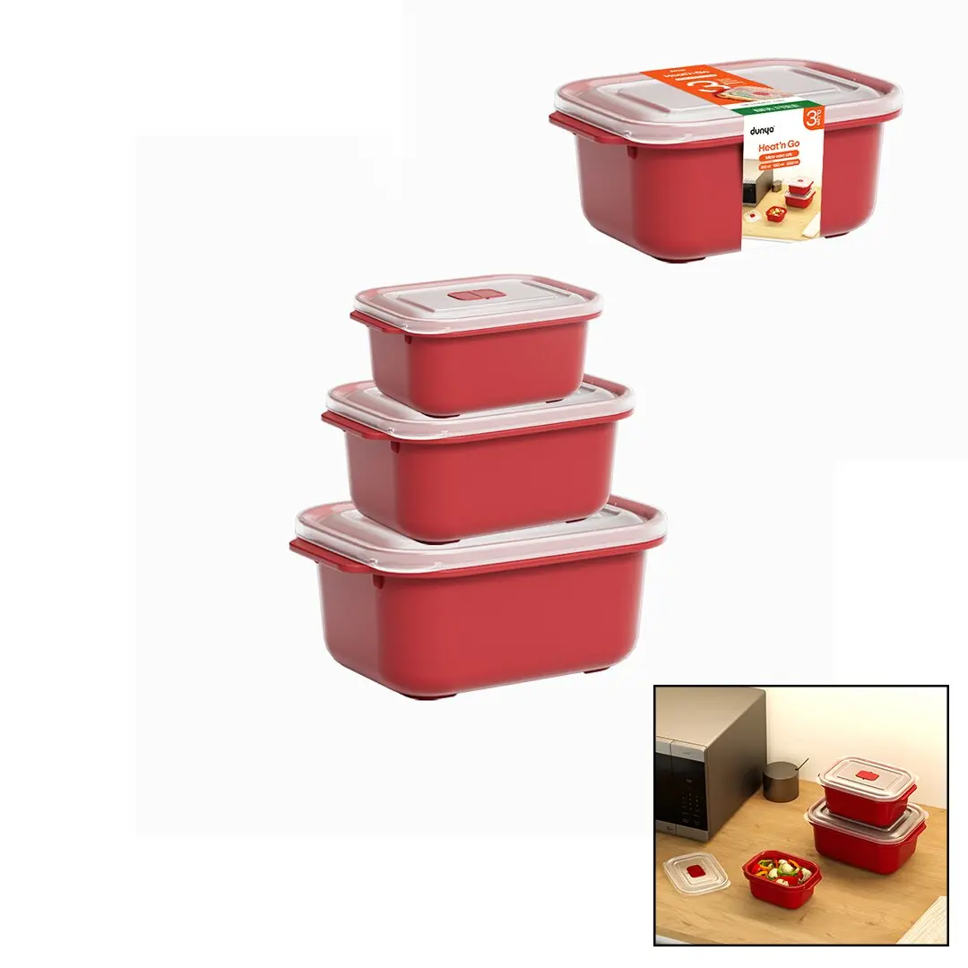 3 PCS KIRMIZI DİKDÖRTGEN SAKLAMA KAB SET 500-1000-2000ML (4745)