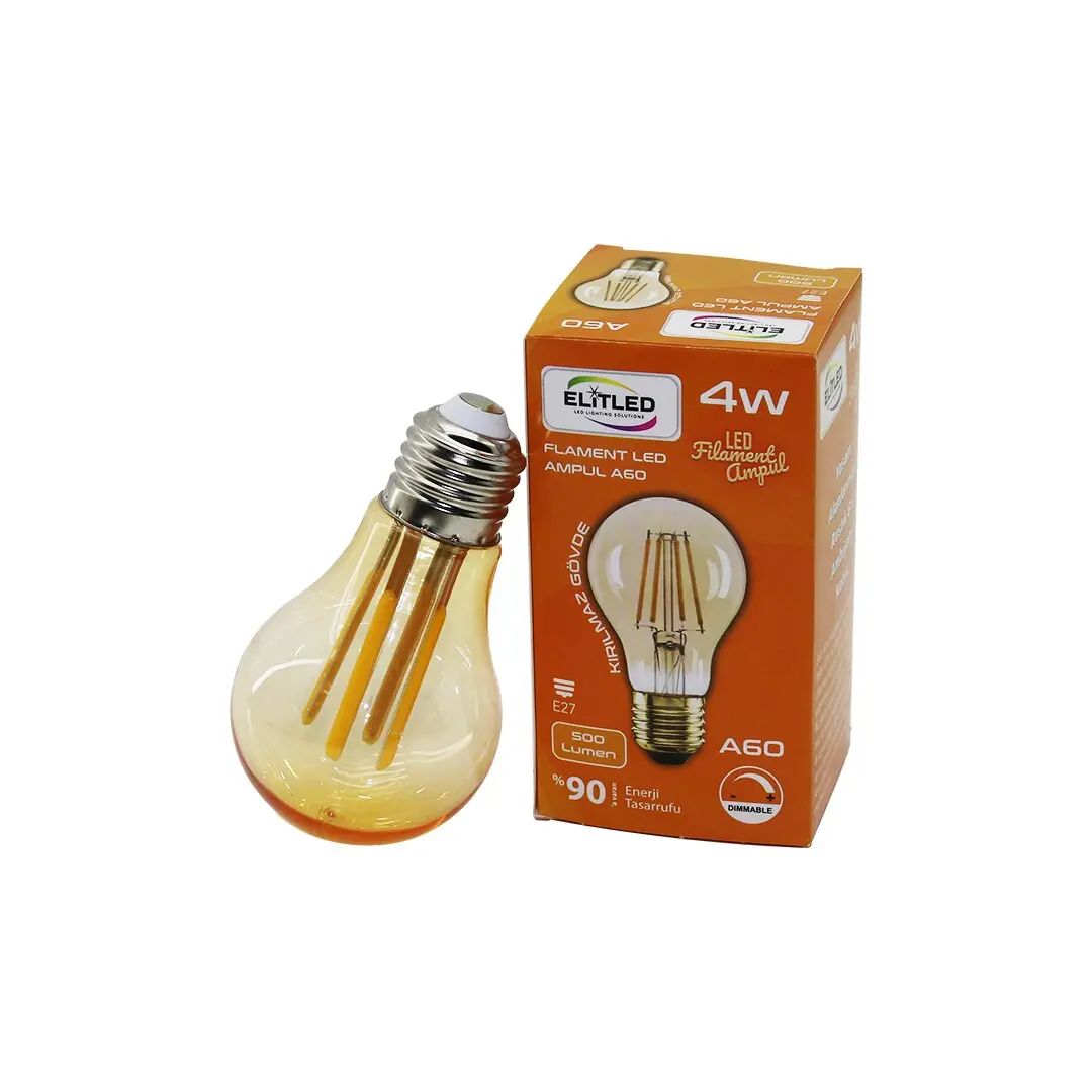 ELİTLED A-60 4W - E27 GOLD COLOR FLAMENT LED RUSTİK AMPUL 500LUMEN KIRILMAZ GÖVDE (4745)
