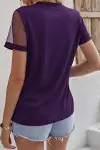 Kadın Kısa Kollu Tül Detaylı Taşlı Janjan Krep Bluz-3