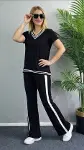 Kadın Kısa Kollu V Yakalı Viskon Iki Iplik Bluz Ve Pantolon Ikili Takım-2
