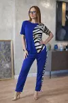 Kadın Kısa Kollu Bisiklet Yaka Zebra Desen Bluz Ve Pantolon Ikili Takım-2