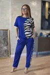 Kadın Kısa Kollu Bisiklet Yaka Zebra Desen Bluz Ve Pantolon Ikili Takım-3