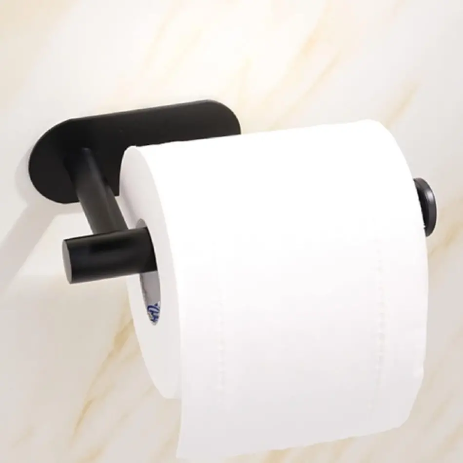 Kendinden Yapışkanlı Tuvalet Kağıtlığı – Mat Siyah Modern Banyo Rulo Askısı