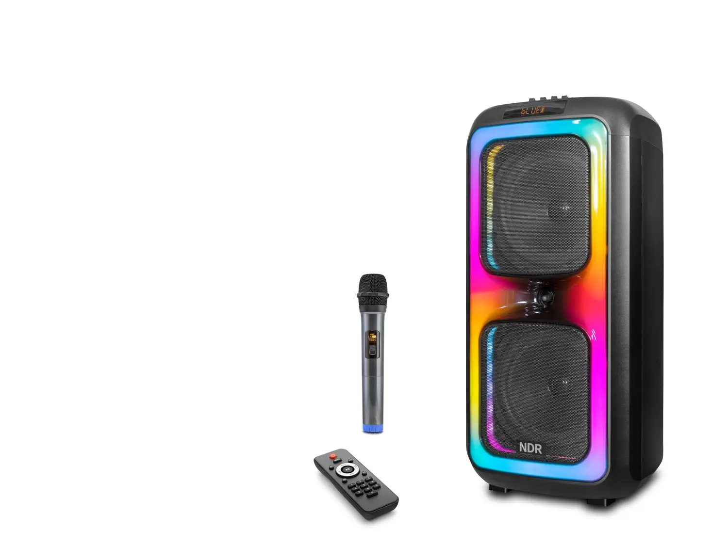 NDR1097 Bluetooth Hoparlör Fm Radyo 2X8 Inç Usb Tf Aux Rgb Mikrofonlu Kumandalı - Siyah