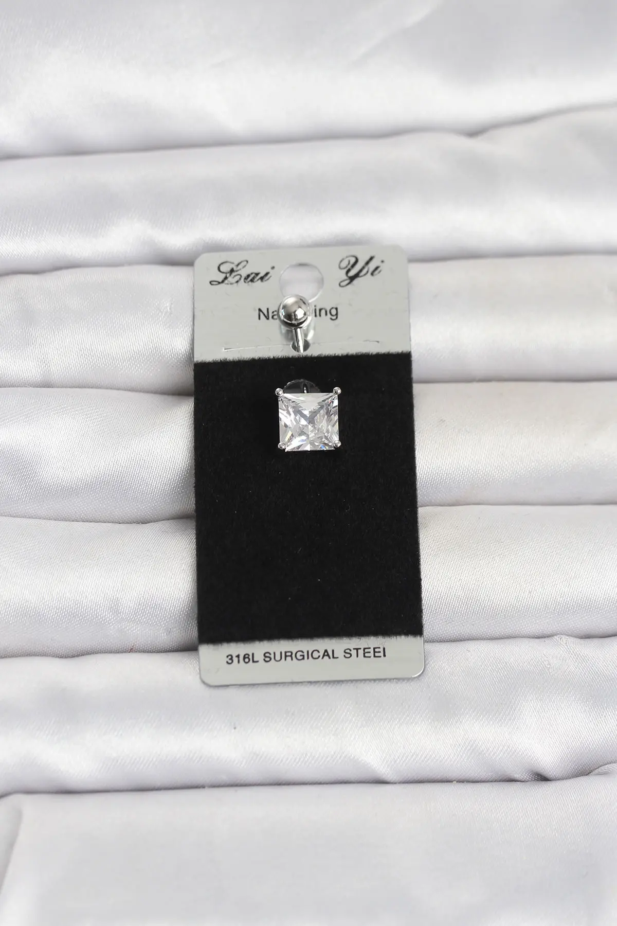 316L Cerrahi Çelik Kare Zirkon Taşlı Göbek Piercing TJ-PR1391