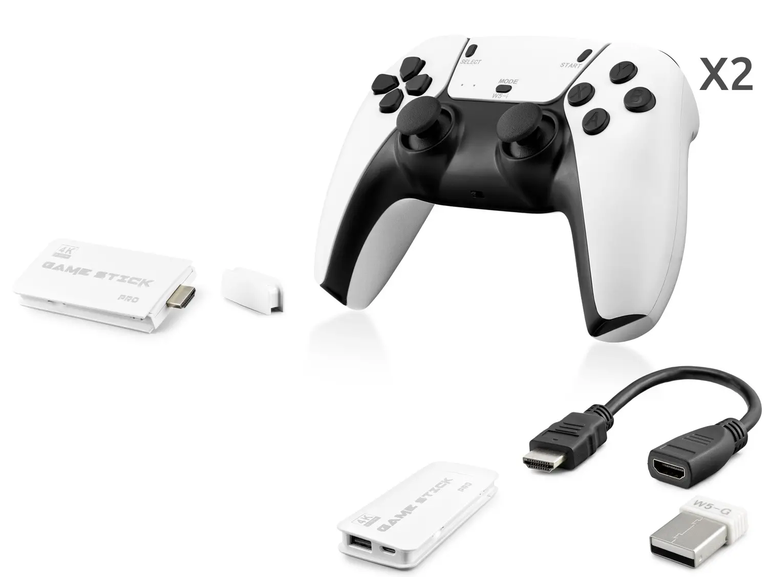 Retro Oyun Stick Hdmi Çift Gamepad Seti 2.4G Kablosuz - Beyaz HD330