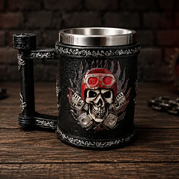 Kuru Kafa Motorcu Tasarımlı Metal Kupa Bardak