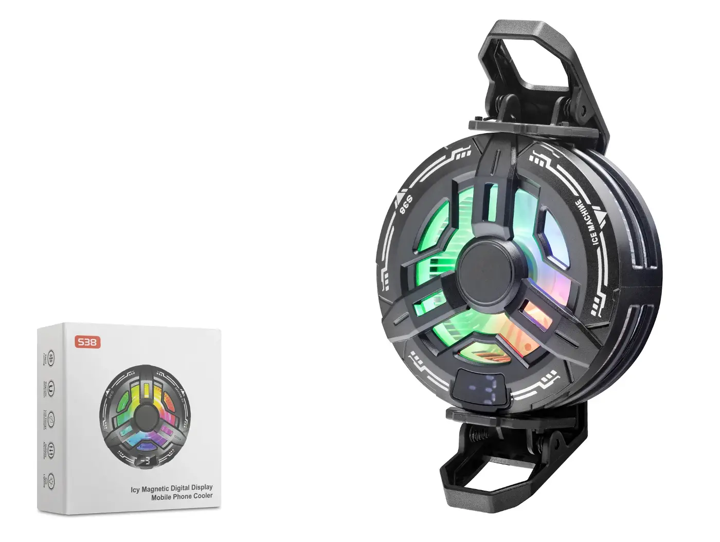 Manyetik Klipsli Telefon Soğutucu Fan Rgb Isı Göstergeli Siyah S38