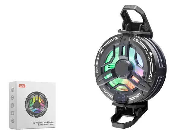 Manyetik Klipsli Telefon Soğutucu Fan Rgb Isı Göstergeli Siyah S38