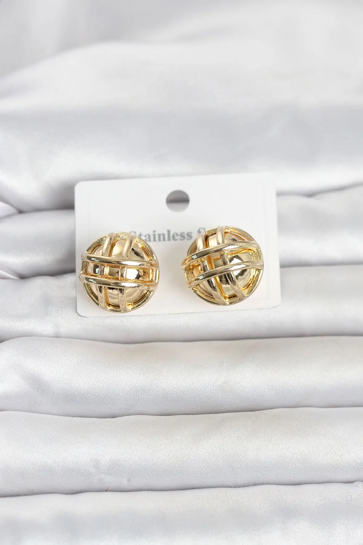 316L Çelik Gold Renk Desenli Top Model Kadın Küpe TJ-BKP11811
