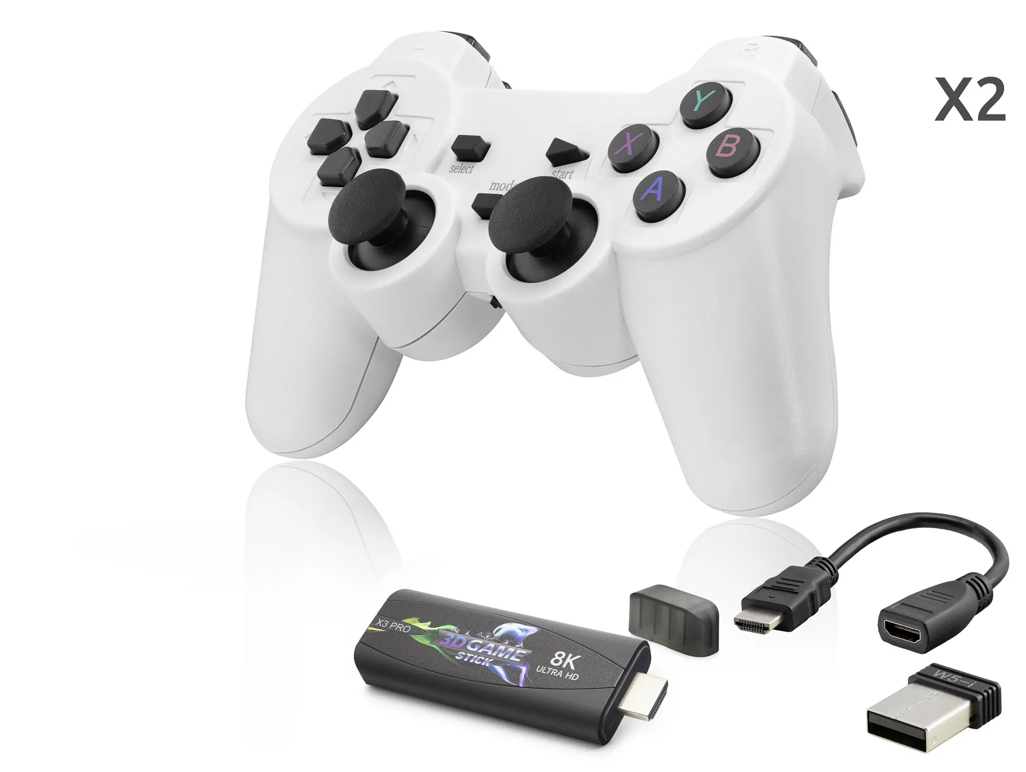 Retro Oyun Stick Hdmi Çift Gamepad Seti 64 Gb Kart Destekli 2.4G Kablosuz - Beyaz ND767