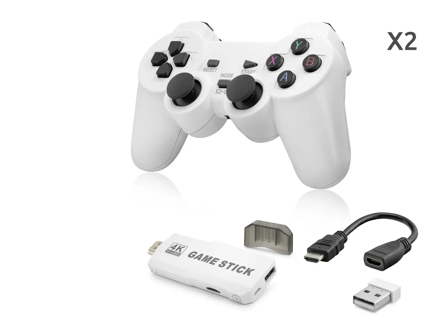 Retro Oyun Stick Hdmi Çift Gamepad Seti 64 Gb Kart Destekli 2.4G Kablosuz - Beyaz ND766