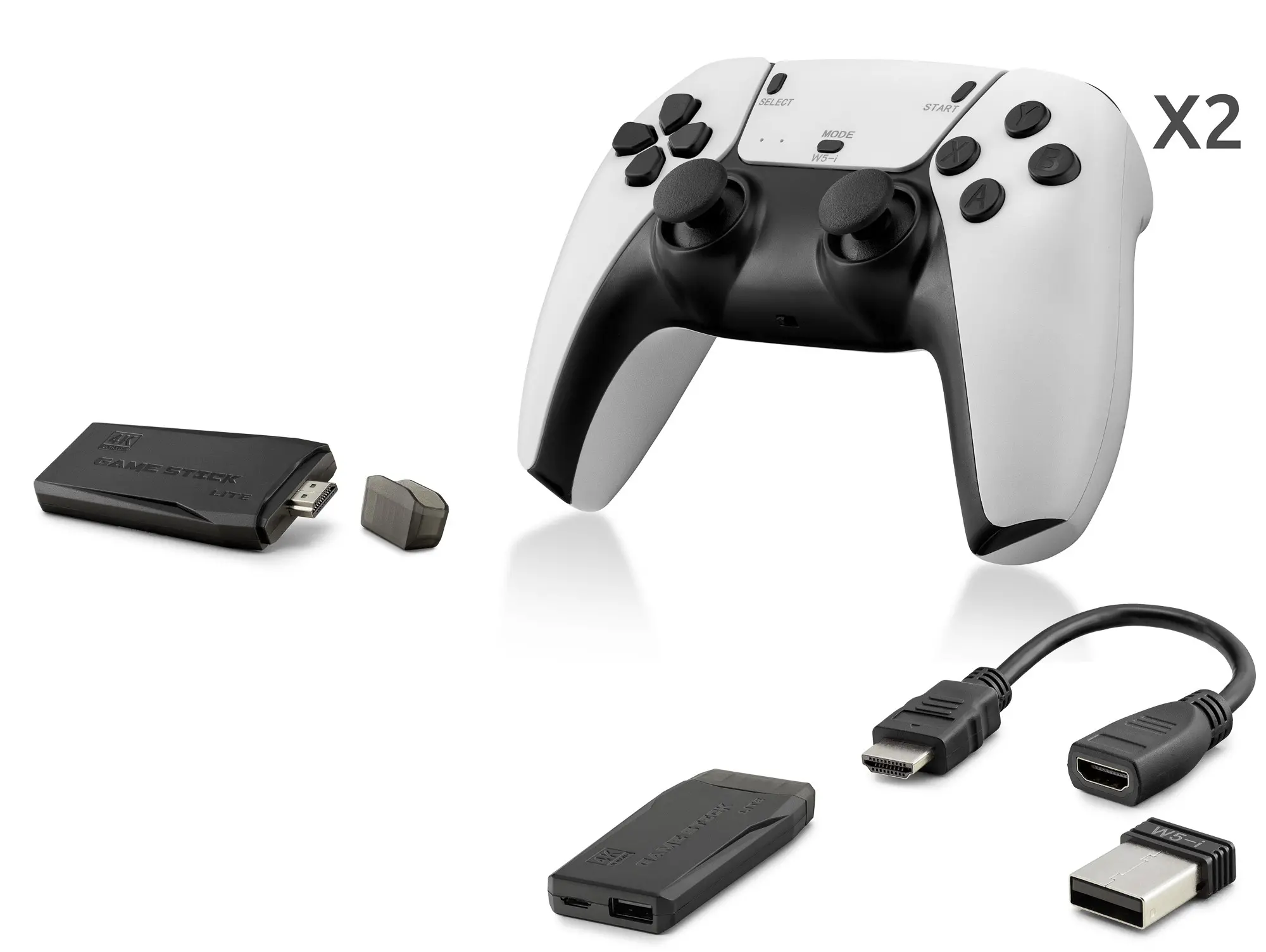 Retro Oyun Stick Hdmi Çift Gamepad Seti 64 Gb Kart Destekli 2.4G Kablosuz - Beyaz ND765