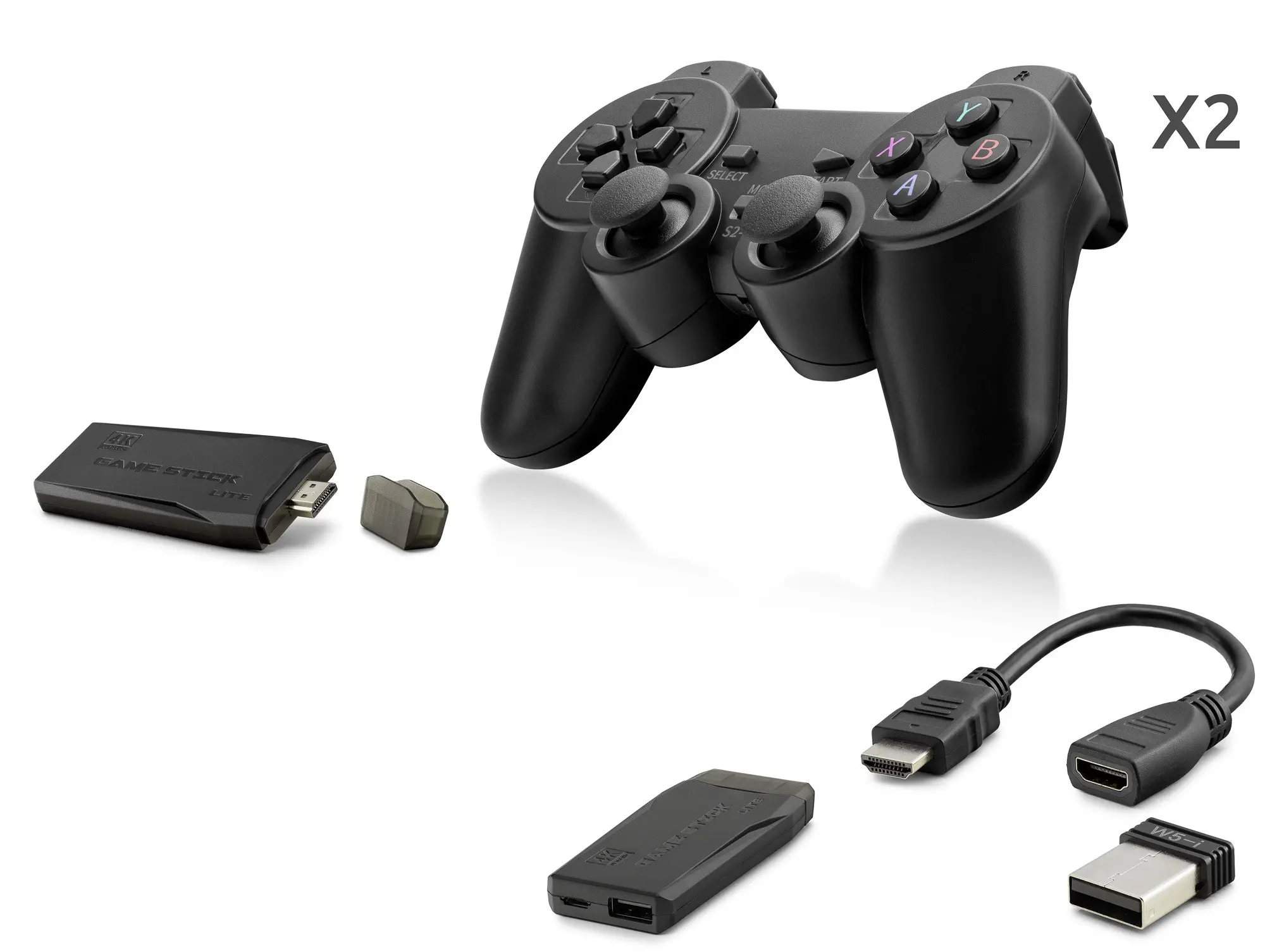 Retro Oyun Stick Hdmi Çift Gamepad Seti 2.4G Kablosuz - Siyah ND763