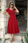 Kadın Kısa Kollu V Yakalı Yırtmaçlı Midi Viskon Elbise-2
