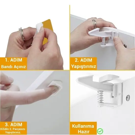 Bebek Çocuk Güvenliği Korumalı Yapışkan Çekmece ve Dolap İçin Tutucu Gizli Güvenlik Kilidi (4745)-3