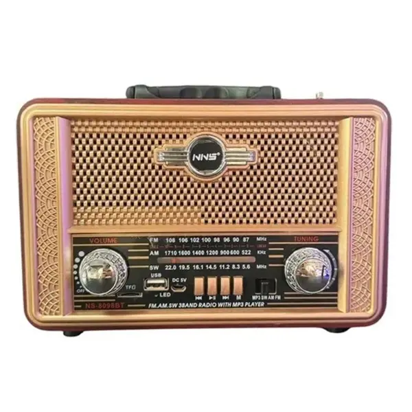 Retro, Nostaljik, Ahşap Tasarım Bluetooth Hoparlörlü, Şarjlı, Taşınabilir Otantik Tasarımlı FM/AM Destekli Radyo NS8098 (4745)