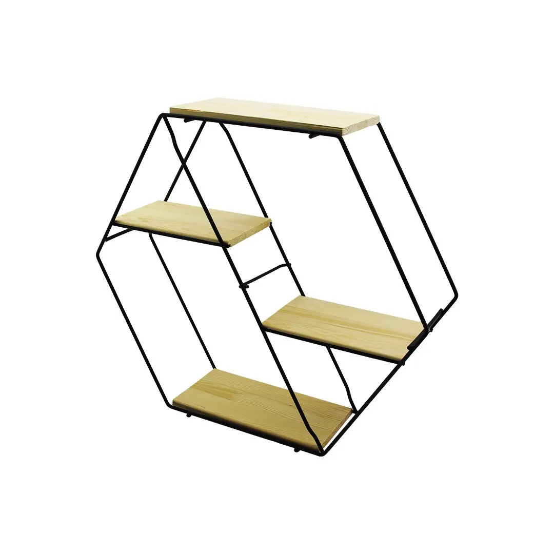 PETEK - 4 KATLI METAL İSKELETLİ - AHŞAP RAFLI  DEKORATİF RAF  60 X 14 X 53 Cm (4745)