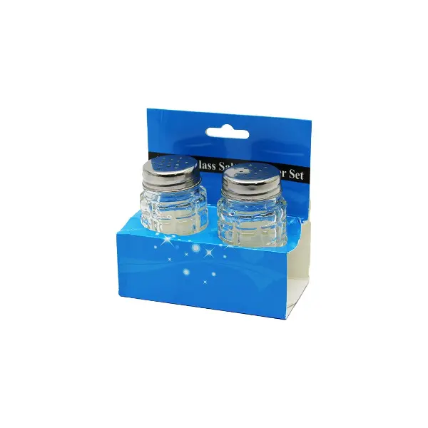 GLASS SALT 2Lİ KABARTMALI METAL KAPAKLI YUVARLAK CAM TUZLUK - BAHARATLIK (4745)