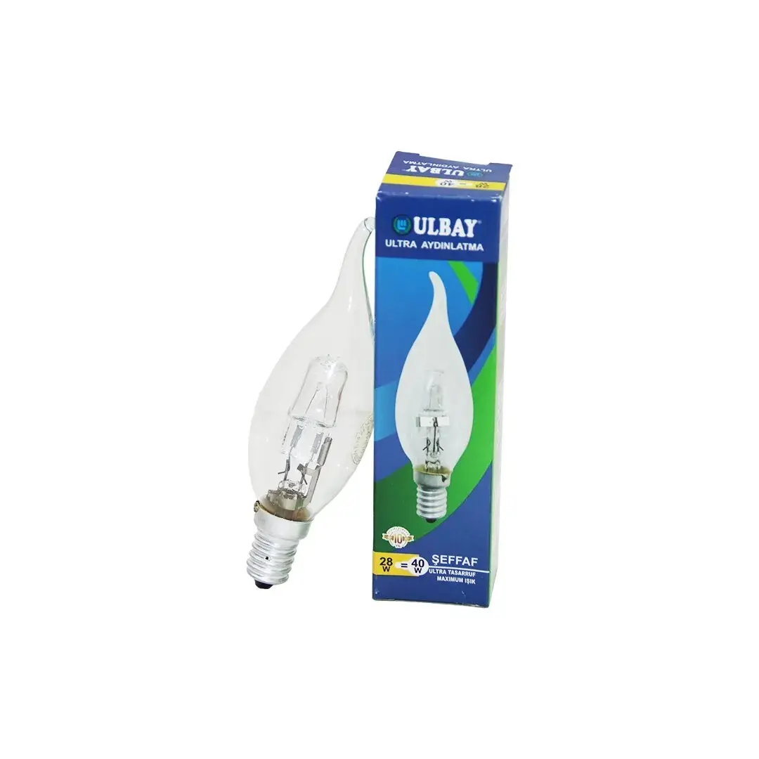 HALOJEN 28W - E14 SARI RENK KIVRIK ŞEFFAF MUM AMPUL (4745)