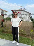 Kadın Kısa Kollu Modal Dokulu Kumaş Yanı şeritli Takım-3