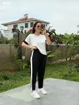 Kadın Kısa Kollu Modal Dokulu Kumaş Yanı şeritli Takım-7