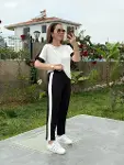 Kadın Kısa Kollu Modal Dokulu Kumaş Yanı şeritli Takım-1