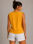 Kontrast Biyeli Kolsuz Atlet Bisiklet Yaka Yazlık Basic Atlet - Sarı-3