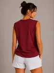 Kontrast Biyeli Kolsuz Atlet Bisiklet Yaka Yazlık Basic Atlet - Bordo-2