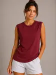 Kontrast Biyeli Kolsuz Atlet Bisiklet Yaka Yazlık Basic Atlet - Bordo-1