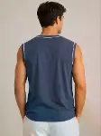 Erkek Kontrast Biyeli Kolsuz Atlet Bisiklet Yaka Yazlık Basic Atlet - İndigo-3