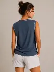 Kontrast Biyeli Kolsuz Atlet Bisiklet Yaka Yazlık Basic Atlet - İndigo-2