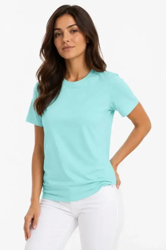 T-Shirt Bisiklet Yaka Slim Fit Likralı Tişört Günlük Basic Body - Turkuaz
