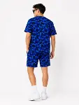Erkek Oversize Kalıp Pubg Bape X Shark Nakışlı Cepli Şort Takım - Mavi-2
