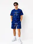 Erkek Oversize Kalıp Pubg Bape X Shark Nakışlı Cepli Şort Takım - Mavi-1