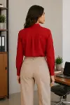 Uzun Kol Gömlek Düğmeli Klasik Yaka Günlük Ve Ofis Şıklığına Uygun - Kırmızı-3