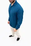 Erkek Aerobin Kumaş Oversize 4 Mevsim Uzun Kollu Rahat Kalıp Gömlek - İndigo-4