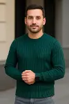 Erkek Fitilli Triko Kazak 2’li Set Siyah Haki Kalın Dokuma Pamuklu Regular Fit Bisiklet-2